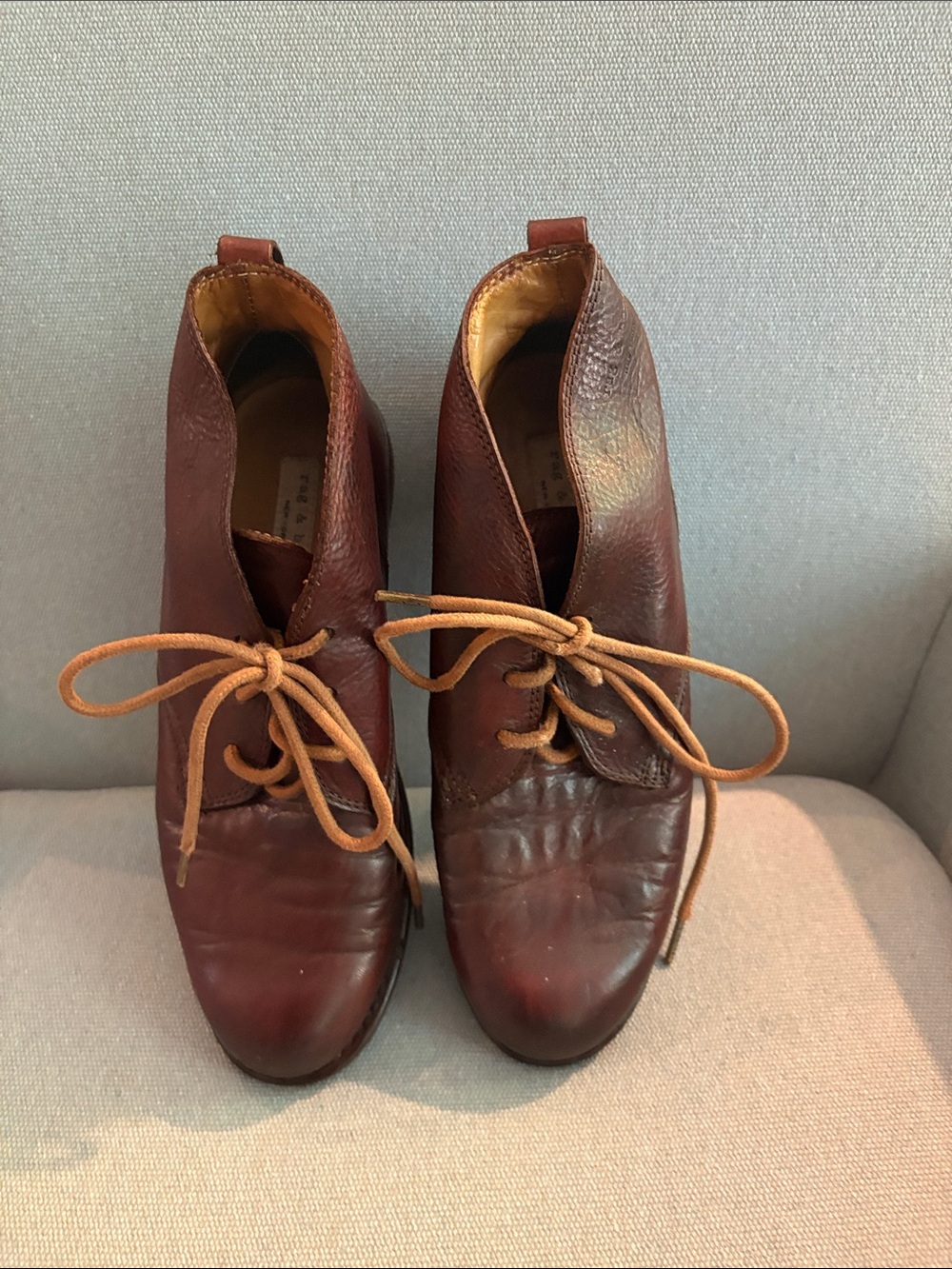 rag & bone Brown Leather Lace-Up Ankle Boots freshly resoled